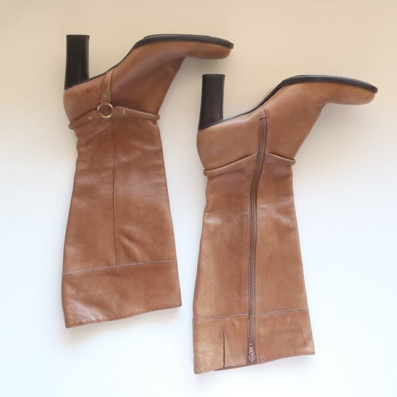 Uffizi Brown Leather Tall Heeled Boots With Metallic Harness Size 9.5 M - Picture 10 of 16